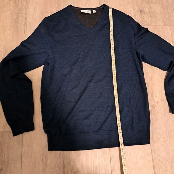 Calvin Klein Extra Fine 100% Merino Wool Sweater Men's Medium V-Neck LS Navy - Picture 5 of 8